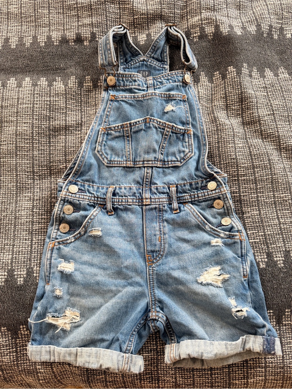 GAP Light Blue Distressed Denim Short Overalls